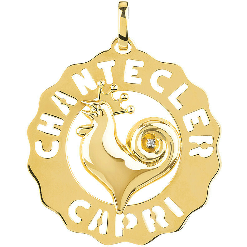 Chantecler Logo pendant in yellow gold with rooster and diamond