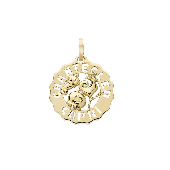 Chantecler Logo small rooster bell croissant pendant in 18kt yellow gold and diamonds