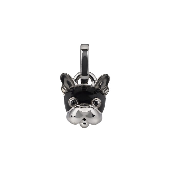 Chantecler micro dog pendant in black enamel silver and black spinel