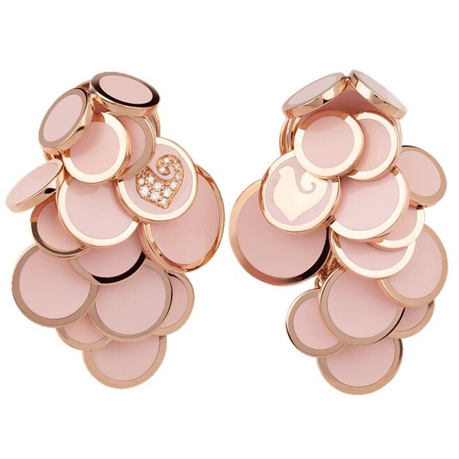 Chantecler Paillettes earrings in rose gold with diamonds and pink enamel