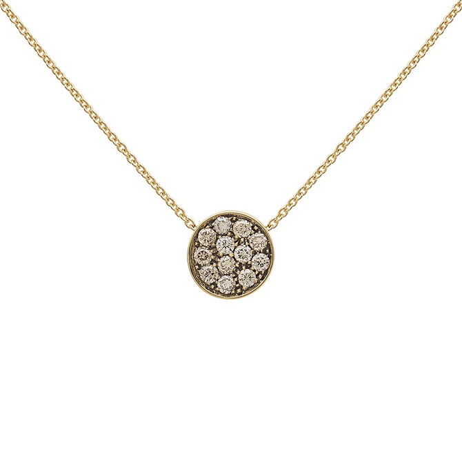 Chantecler Paillettes necklace in yellow gold pave with Champagne diamonds and caramel enamel