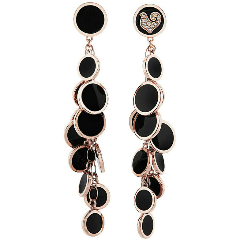 Chantecler Paillettes pendant earrings in rose gold and black enamel