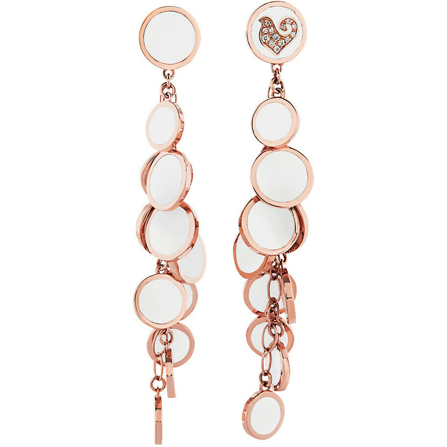 Chantecler Paillettes pendant earrings in rose gold and white enamel