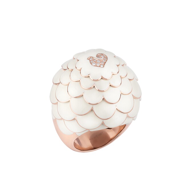 Chantecler Paillettes ring in rose gold, diamonds and enamel