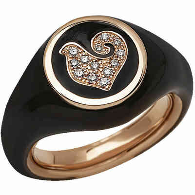 Chantecler Paillettes seal ring in rose gold, black enamel and diamond cockerel Chantecler Paillettes seal ring in rose gold, black enamel and diamond cockerel