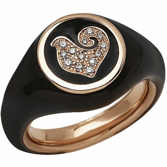 Chantecler Paillettes seal ring in rose gold black enamel and diamond