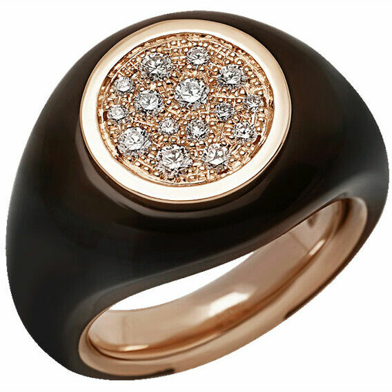 Chantecler Paillettes seal ring in rose gold black enamel and diamonds