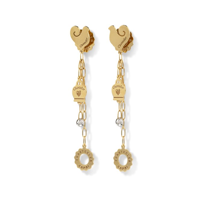 Chantecler Pendant Earrings in Yellow Gold and Diamonds
