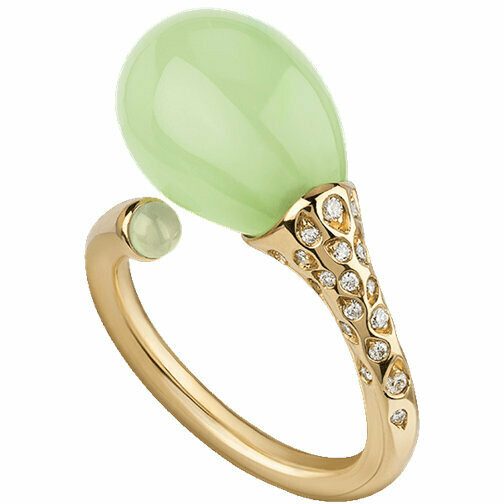 Chantecler Ring in Yellow Gold with Diamonds and Apple Green Crystal
