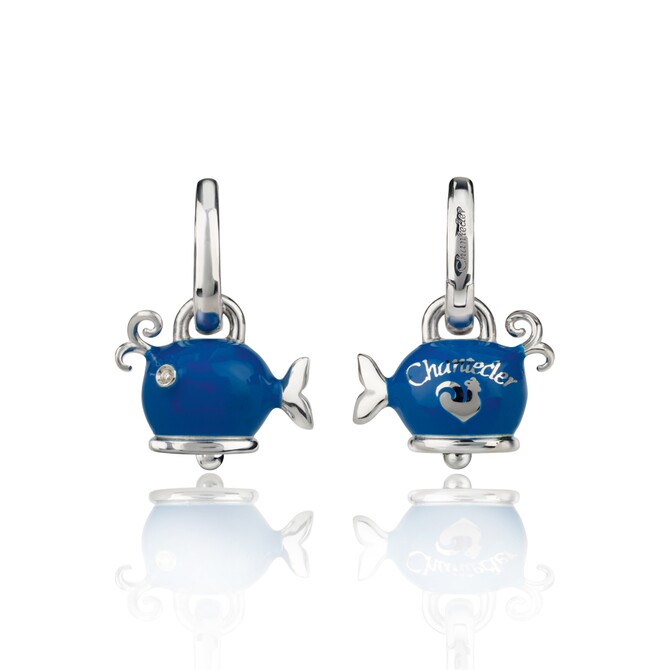 Chantecler Whale earrings in silver and blue enamel