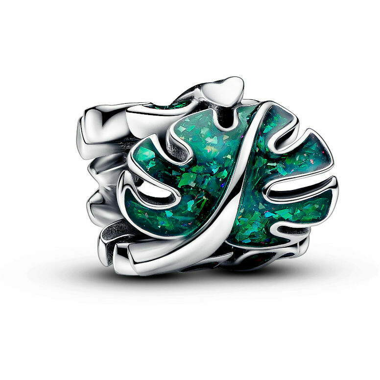 Charm Pandora Foglia di Monstera Glitterata