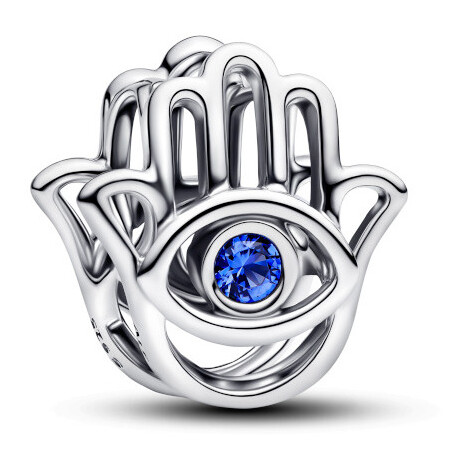 Charm Pandora Openwork Mano di Fatima Pietra Blu