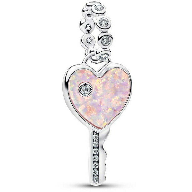 Charm Pandora Pendente Chiave a Cuore Opale Rosa