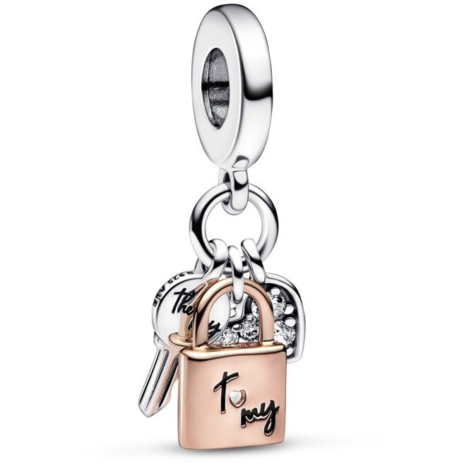 Charm Pandora Pendente Chiave Lucchetto e Cuore