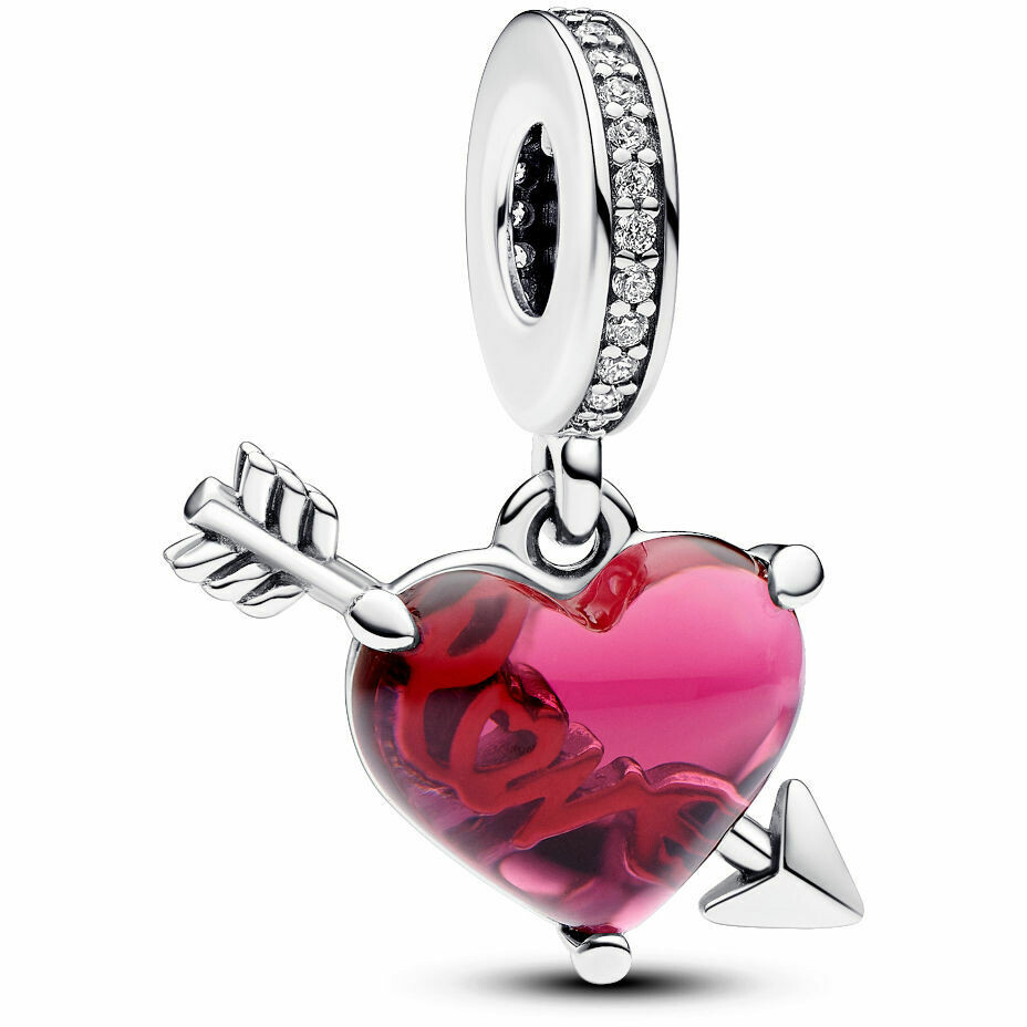 Charm Pandora Pendente Cuore con Freccia Vetro di Murano