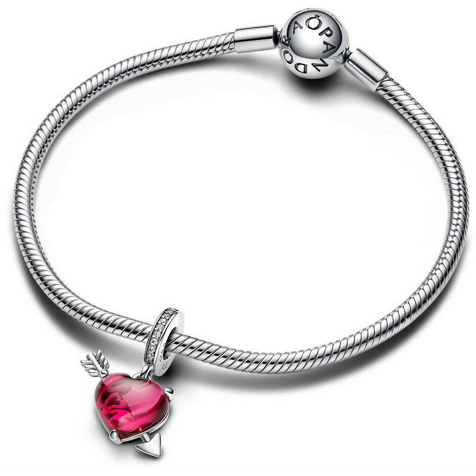 Charm Pandora Pendente Cuore con Freccia Vetro di Murano