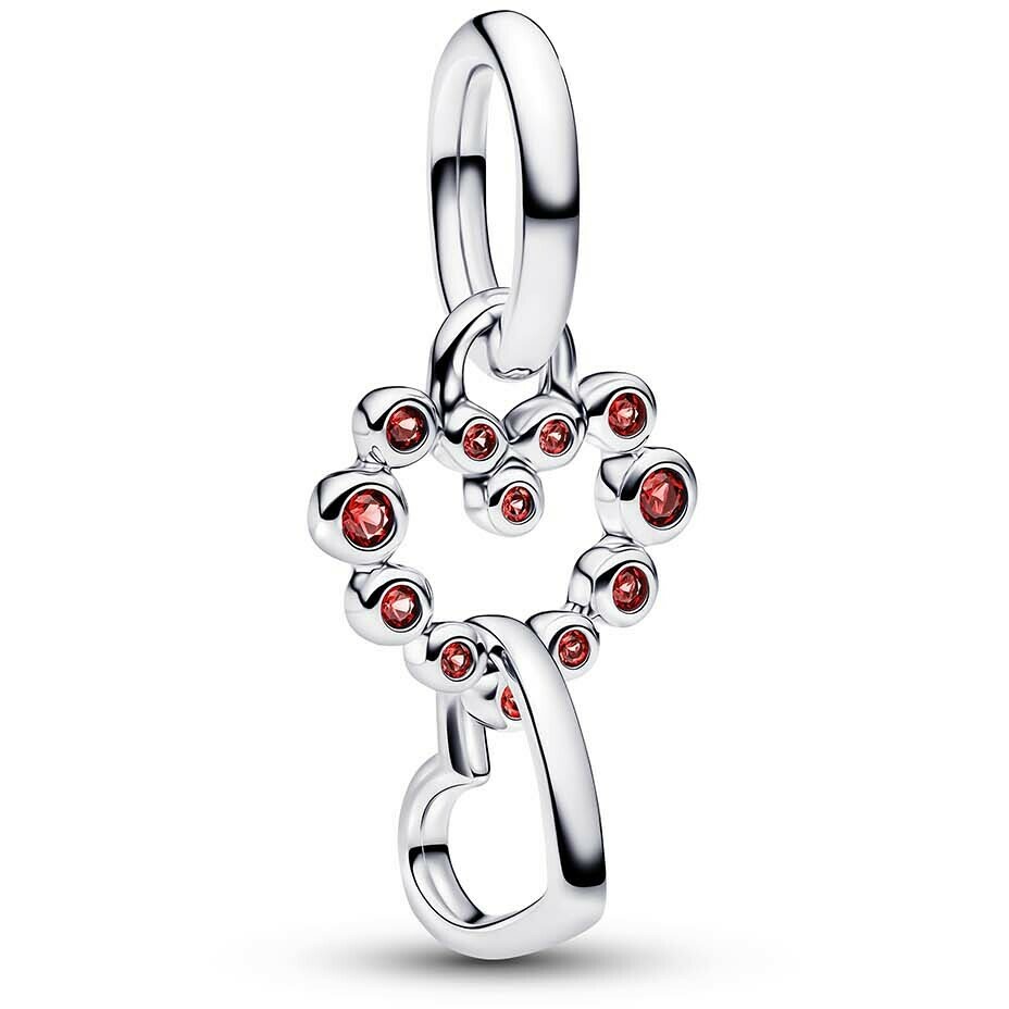Charm Pandora Pendente Cuori Intrecciati con Cristalli Rossi
