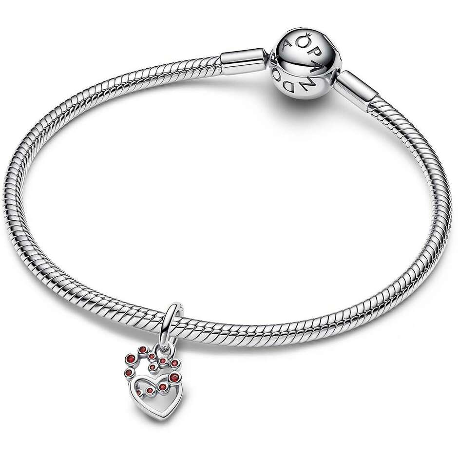 Charm Pandora Pendente Cuori Intrecciati con Cristalli Rossi