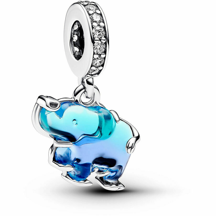 Charm Pandora Pendente Elefante Vetro di Murano Blu