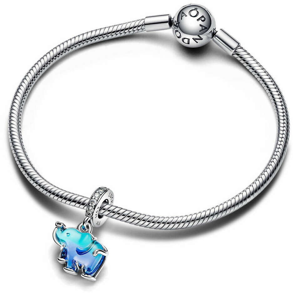 Charm Pandora Pendente Elefante Vetro di Murano Blu