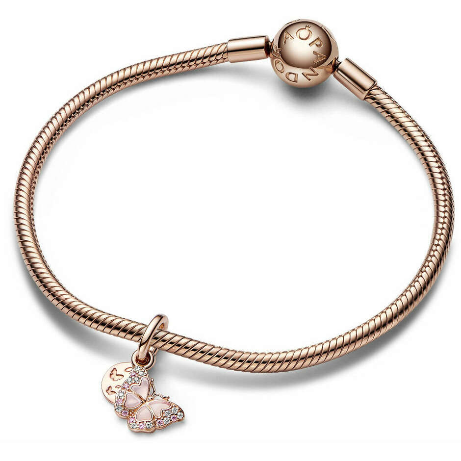 Charm Pandora Pendente Farfalla Rosa placcato oro