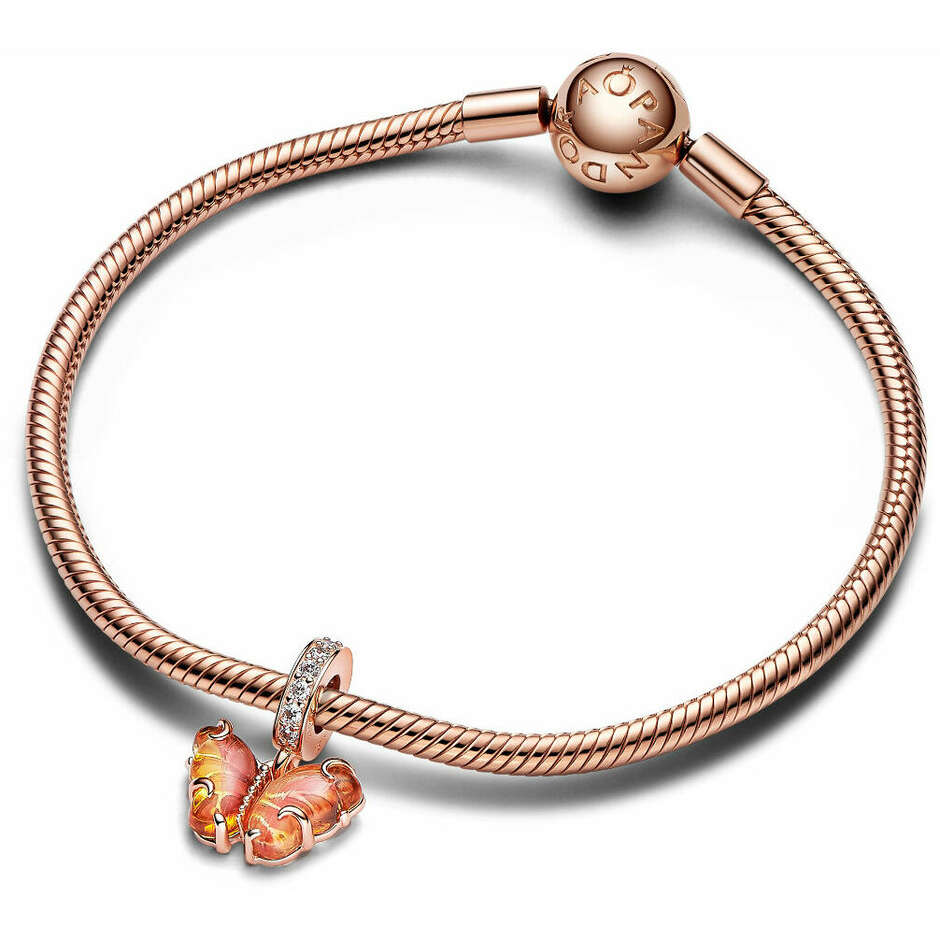 Charm Pandora Pendente Farfalla Vetro di Murano Arancione e Rosa