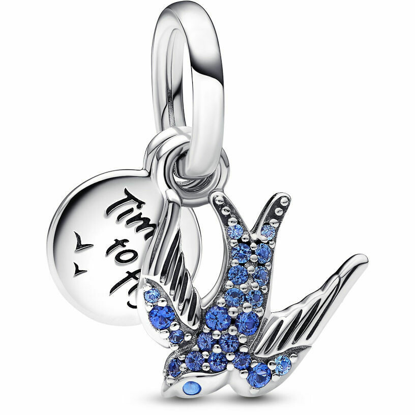 Charm Pandora Pendente Rondine Pietre Blu