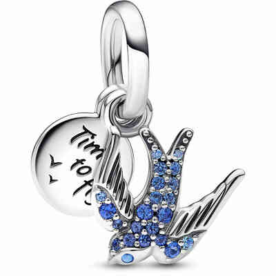 Charm Pandora Pendente Rondine Pietre Blu Charm Pandora Pendente Rondine Pietre Blu