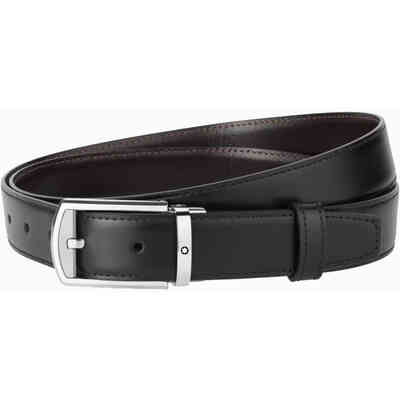Cintura Montblanc con fibbia ad ardiglione rettangolare arrotondata con finitura palladio lucida e opaca Cintura Montblanc con fibbia ad ardiglione rettangolare arrotondata con finitura palladio lucida e opaca