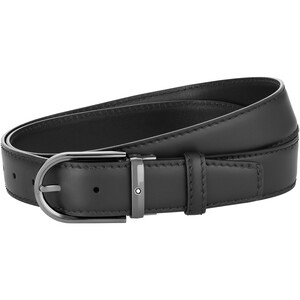 Cintura Montblanc in pelle nera con fibbia ferro di cavallo rutenio Cintura Montblanc in pelle nera con fibbia ferro di cavallo rutenio