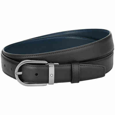 Cintura reversibile in pelle nera e Blu Montblanc da Uomo Cintura reversibile in pelle nera e Blu Montblanc da Uomo