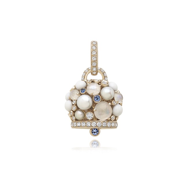 Ciondolo Chantecler Campanella grande in oro diamanti zaffiri blu kogolong e labradoriti