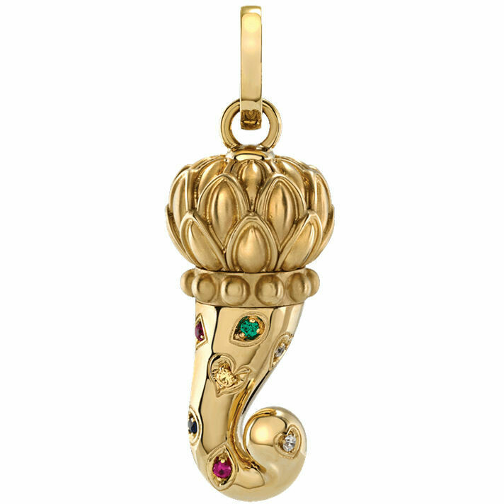 Ciondolo Chantecler Corno medio in oro diamanti zaffiri rubini e smeraldo