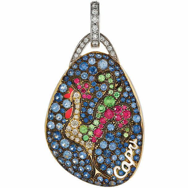 Ciondolo Chantecler Miniature con diamanti tzavoriti rubini e zaffiri