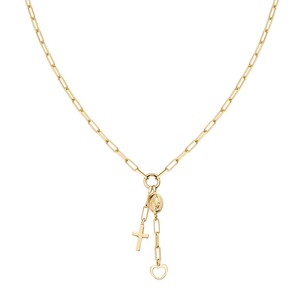 Collana Amen Catena Croce Miracolosa e Cuori in Argento Dorato Collana Amen Catena Croce Miracolosa e Cuori in Argento Dorato