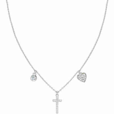 Collana Amen con ciondoli cuori e croce argento e zirconi Collana Amen con ciondoli cuori e croce argento e zirconi