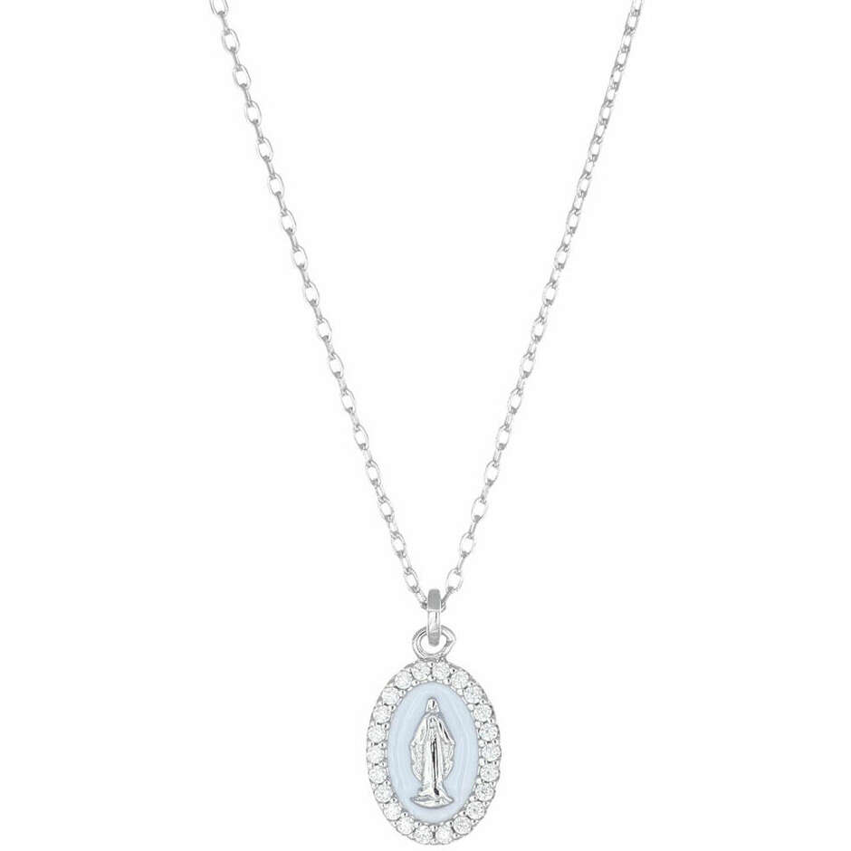 Collana Amen con ciondolo Madonna Miracolosa in argento e smalto bianco