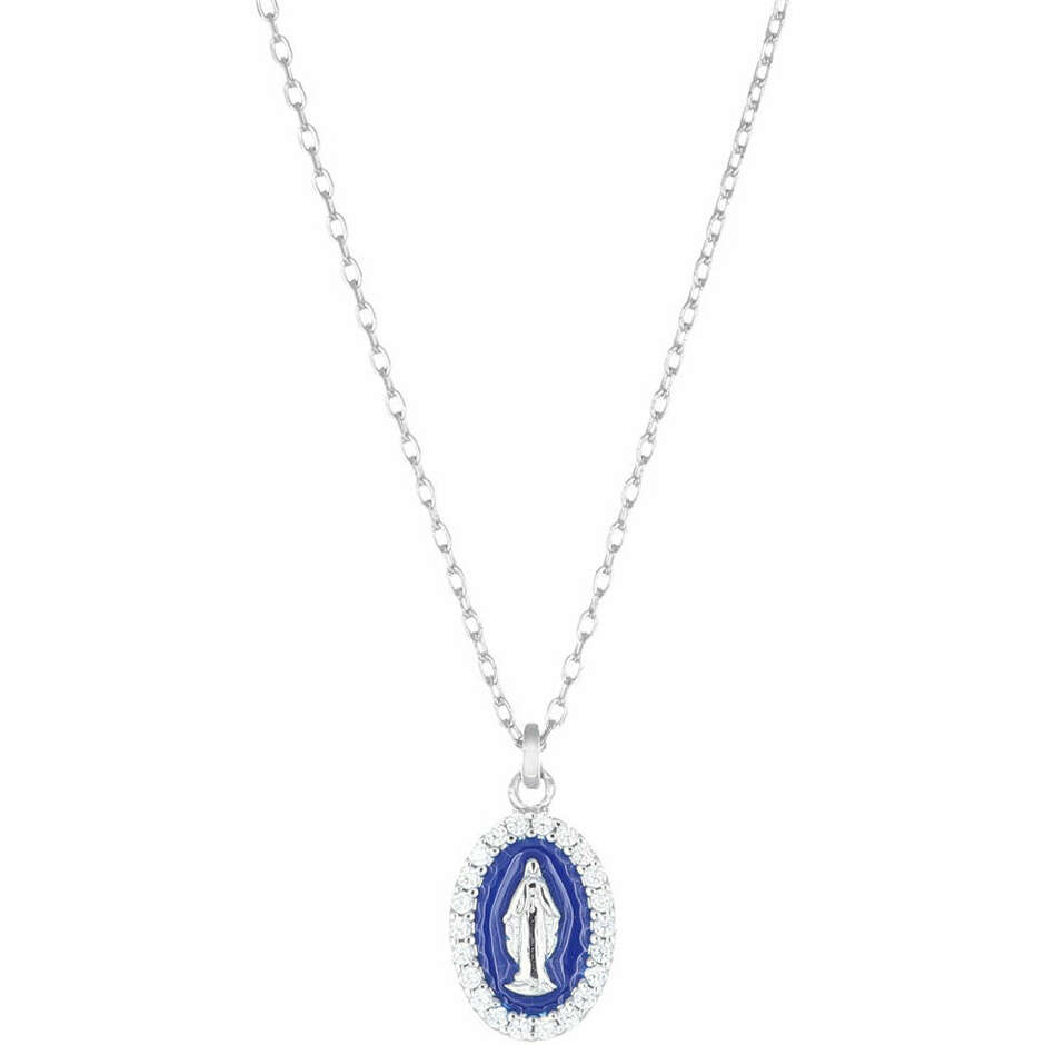 Collana Amen con ciondolo Madonna Miracolosa in argento e smalto blu