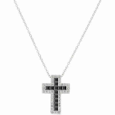 Collana Amen con croce grande in zirconi neri e bianchi Collana Amen con croce grande in zirconi neri e bianchi