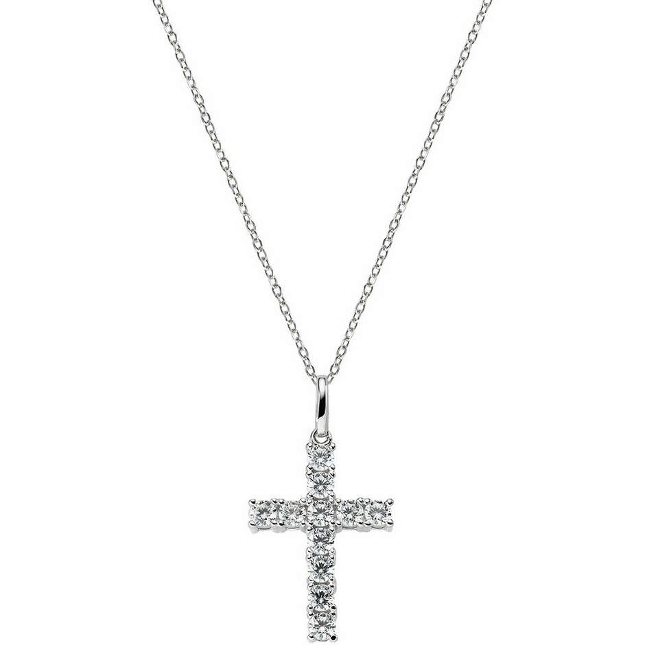 Collana Amen con croce in argento e zirconi bianchi