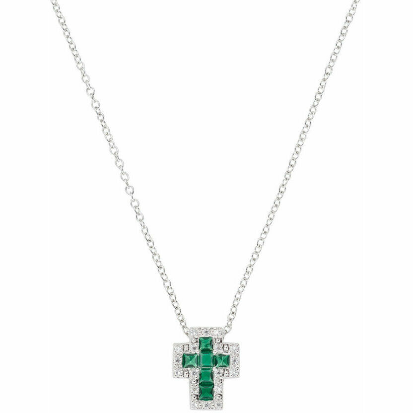 Collana Amen con croce in zirconi verdi e bianchi