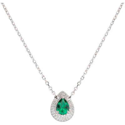 Collana Amen con goccia in argento pave di zirconi e centrale verde smeraldo Collana Amen con goccia in argento pave di zirconi e centrale verde smeraldo