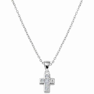 Collana Amen con mini croce pendente in argento e zirconi bianchi Collana Amen con mini croce pendente in argento e zirconi bianchi
