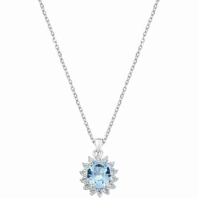 Collana Amen con punto luce zircone Azzurro e contorno Collana Amen con punto luce zircone Azzurro e contorno