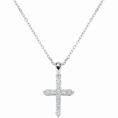 Collana Amen in argento con pendente croce in pave di zirconi