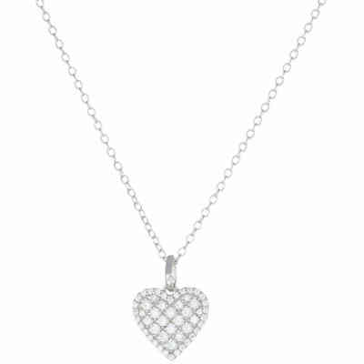 Collana Amen in argento con pendente cuore in pave di zirconi Collana Amen in argento con pendente cuore in pave di zirconi