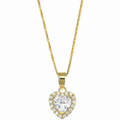 Collana Amen in argento dorato e pendente a cuore con zirconi Collana Amen in argento dorato e pendente a cuore con zirconi
