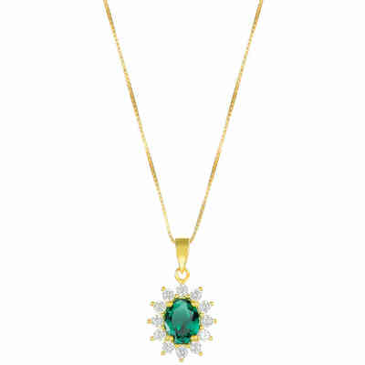 Collana Amen in argento dorato e pendente con zircone verde smeraldo Collana Amen in argento dorato e pendente con zircone verde smeraldo