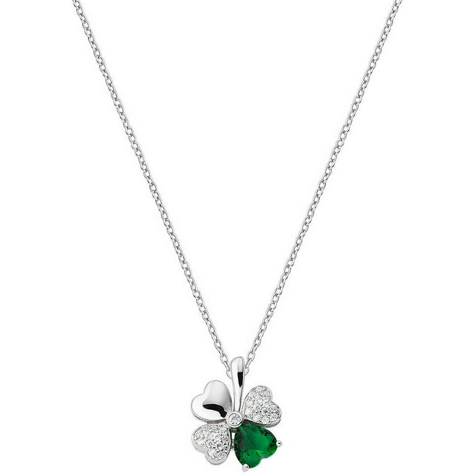 Collana Amen quadricuore in argento zircone verde smeraldo e pave bianco