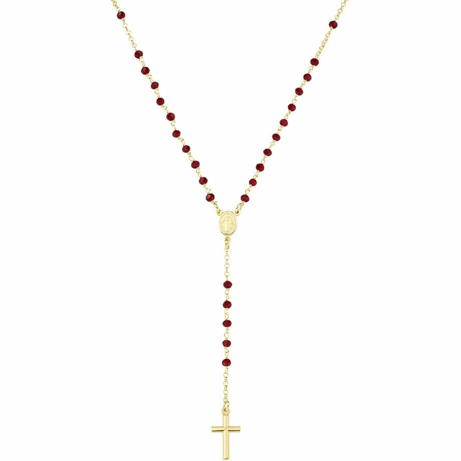 Collana Amen rosario classico dorato con cristalli Rossi